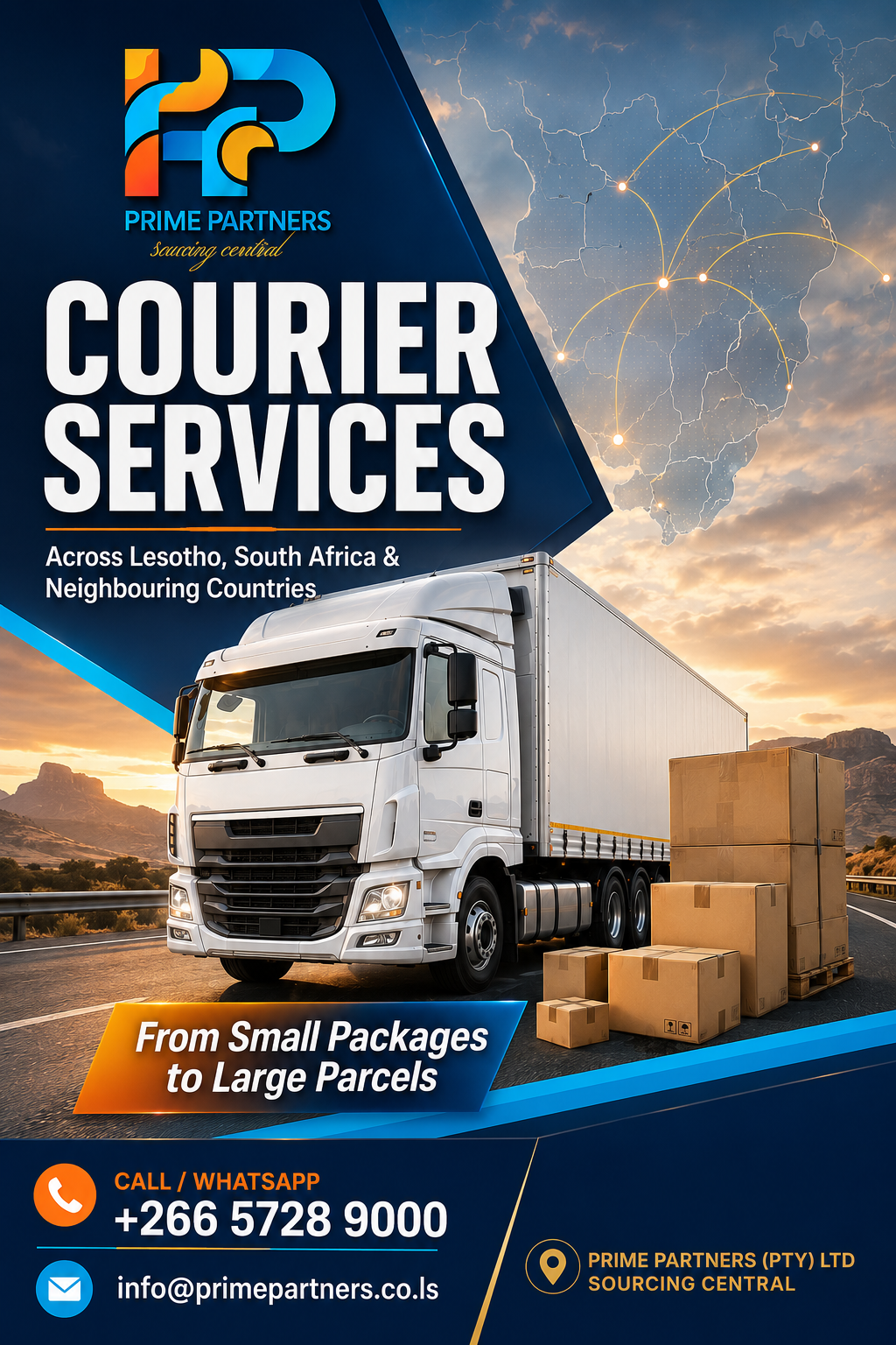 Prime Partners regional courier services with a white freight truck